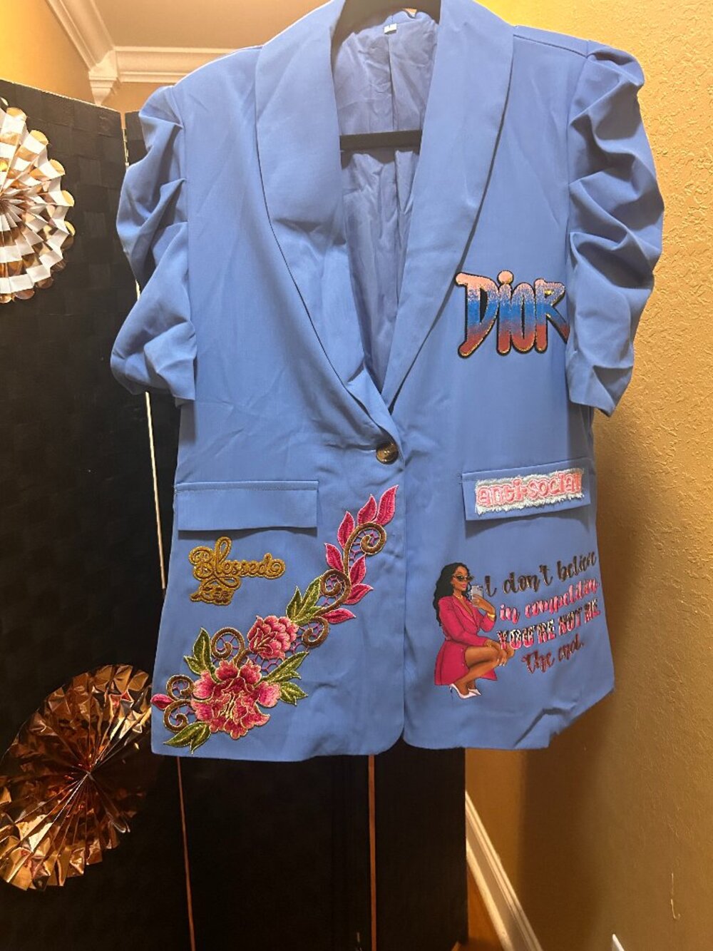 Blue Embellished Blazer Jacket - Picture 3 of 6